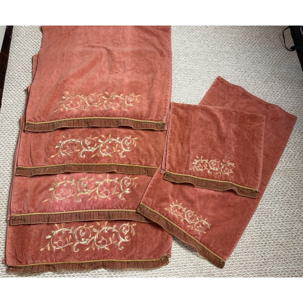 Avanti Linens Terracotta Cotton Towel Set 6pc Embroidered cottaegecore vintage